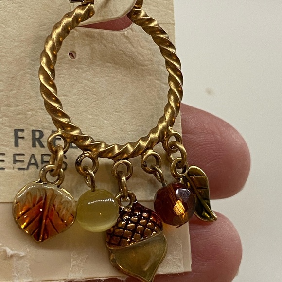 Studio Works Gold Tone and Orange Fall Leaves Hoop Earrings Nickel Free - Picture 5 of 5